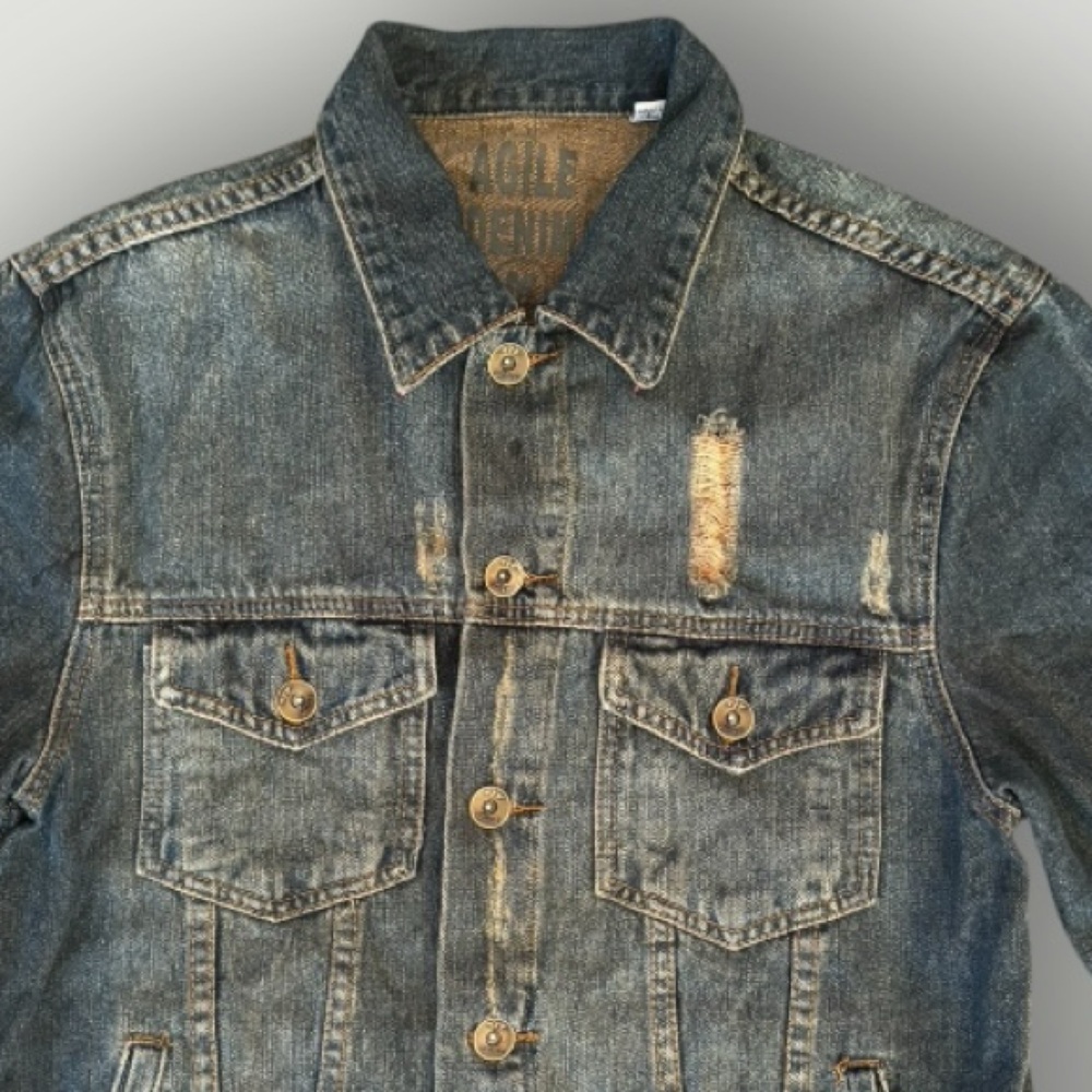 Agile Denim Mens Distressed Blue Jean Trucker Jacket Size M - Picture 8 of 11